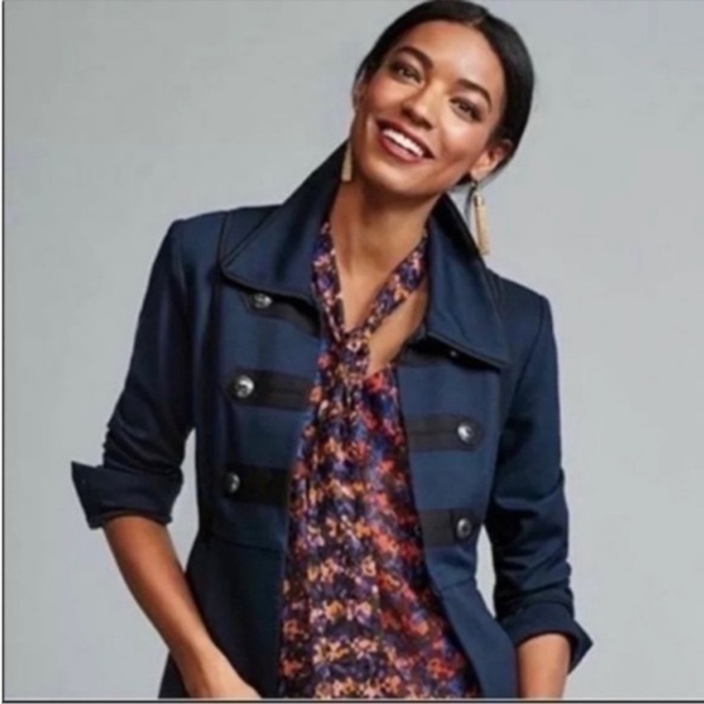 CAbi In The Band Jacket Military Navy Blue Ponte Blazer Jacket Style #3375 Sz‎ M